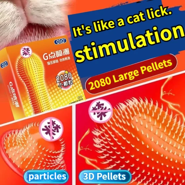 Cat Tongue Barb Wolf Teeth G-Spot Large Particle Hyaluronic Acid Condom Adult Sexual Delay Durable Condom - Image 4