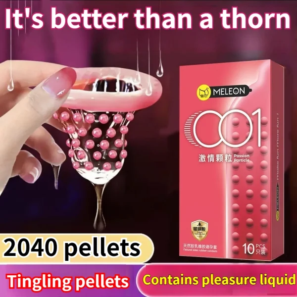 Pleasure Particle Condoms,Ultra-thin and safe hyaluronic acid condom, 2040 particles, more enjoyable than barbs, contains pleasure enhancing liquid, and comes with extra-long soft beads, which makes it full and pleasurable every time!