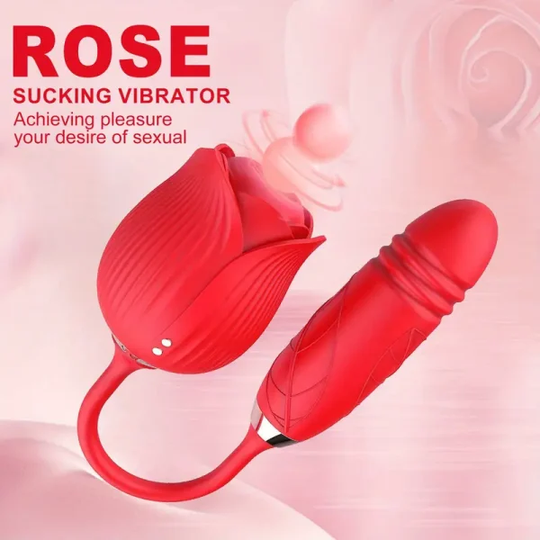 Rose Toy female sucking vibrator, 3-in-1 clitoral stimulator, with tongue licking, pushing and G-spot functions, 10 insertion and vibration modes. Suitable for female egg insertion and jumping, masturbation nipple massage female sex toys with clitoris, wo - Image 2