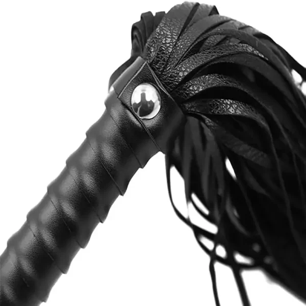 3-Piece Set of Plush Faux Leather Bondage Handcuffs, Black Whip and Blindfold - Great for Couples Flirting and Sensual Play - Image 4