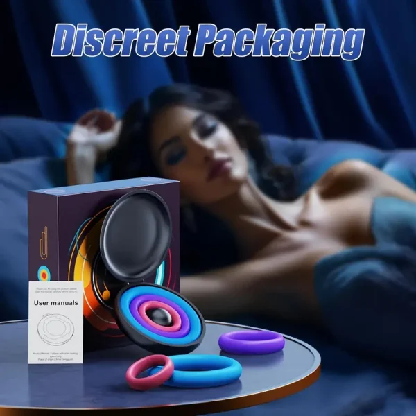 Penis ring, penis delay ring, penis ring, cock ring, sperm lock ring, silicone ring is waterproof and reusable, silicone material is flexible and elastic, male sperm lock ring cock ring, foreskin barrier ring, foreskin barrier ring, male sex game supplies, prolong intimate time and make people happy, three different sizes, three colors, equipped with a storage box for easy carrying, boyfriend birthday gift, couple Valentine's Day gift - Image 4