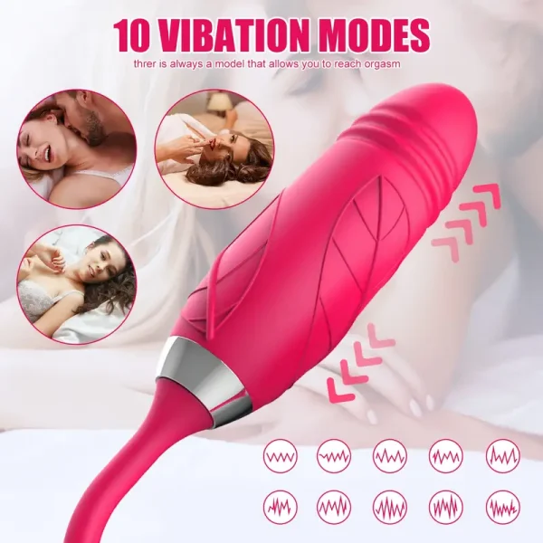 Rose Toy female sucking vibrator, 3-in-1 clitoral stimulator, with tongue licking, pushing and G-spot functions, 10 insertion and vibration modes. Suitable for female egg insertion and jumping, masturbation nipple massage female sex toys with clitoris, wo - Image 4