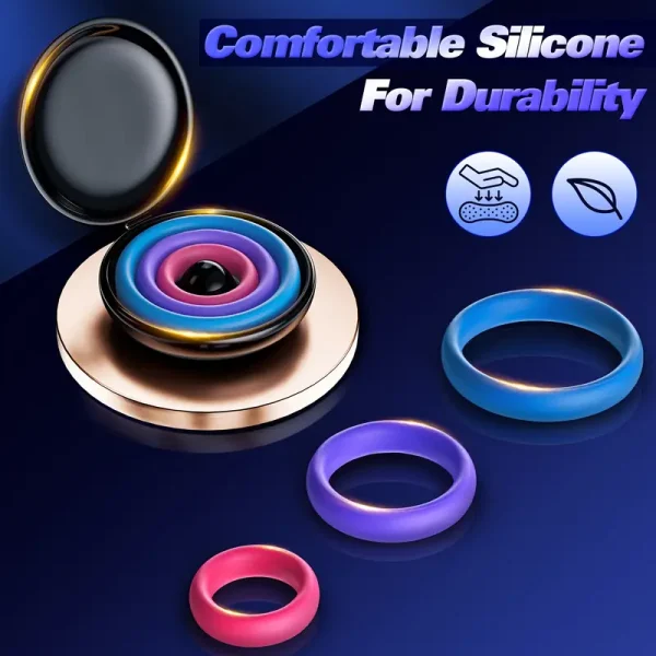 Penis ring, penis delay ring, penis ring, cock ring, sperm lock ring, silicone ring is waterproof and reusable, silicone material is flexible and elastic, male sperm lock ring cock ring, foreskin barrier ring, foreskin barrier ring, male sex game supplies, prolong intimate time and make people happy, three different sizes, three colors, equipped with a storage box for easy carrying, boyfriend birthday gift, couple Valentine's Day gift - Image 2