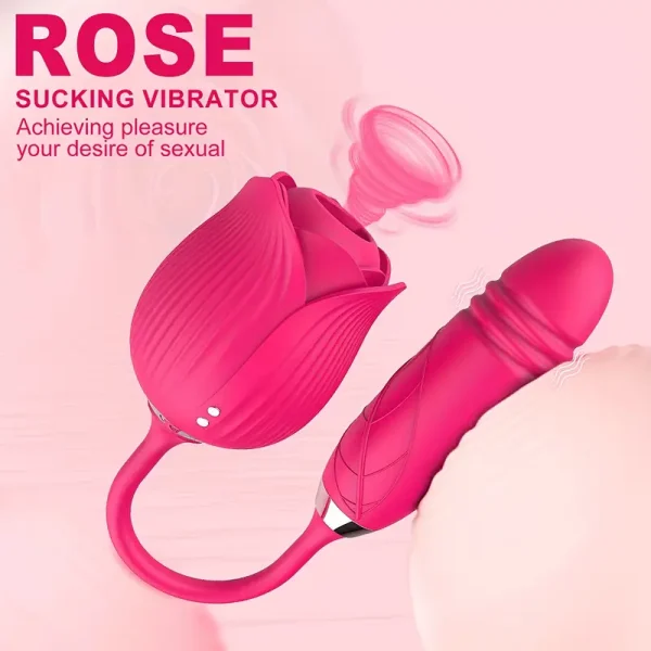 Rose Toy female sucking vibrator, 3-in-1 clitoral stimulator, with tongue licking, pushing and G-spot functions, 10 insertion and vibration modes. Suitable for female egg insertion and jumping, masturbation nipple massage female sex toys with clitoris, wo
