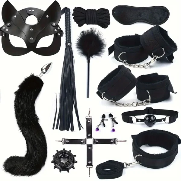 2025 & BDSM sex toys 13 women toys set sex toys handcuffs tail sex mask and anal plug, role play handcuffs and restraints flirty feather legs and sleeves LUCKY - Image 2