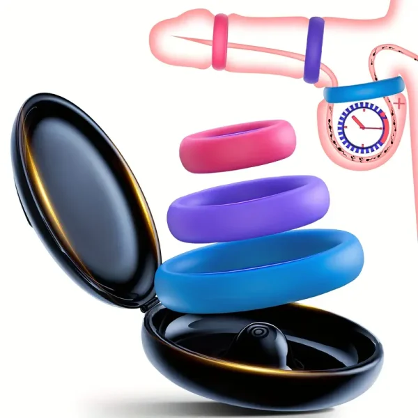 Penis ring, penis delay ring, penis ring, cock ring, sperm lock ring, silicone ring is waterproof and reusable, silicone material is flexible and elastic, male sperm lock ring cock ring, foreskin barrier ring, foreskin barrier ring, male sex game supplies, prolong intimate time and make people happy, three different sizes, three colors, equipped with a storage box for easy carrying, boyfriend birthday gift, couple Valentine's Day gift