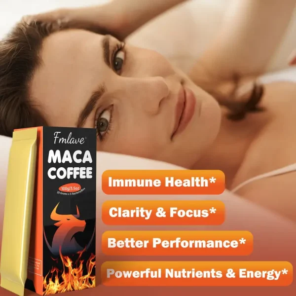 Men's Maca Energy Coffee, Cold Brew Arabica Coffee Bean Powder with Maca Root, Dandelion, Eastern Ginseng, Ginseng, Cordyceps sinensis, South African Golden Flower, Enhance Vitality, 3.5 oz, 5 Packages - Image 4