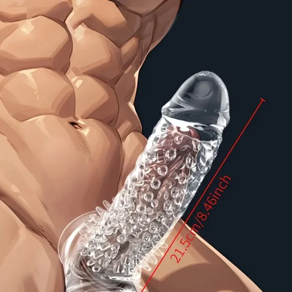 Transparent elastic silicone penis sleeve with non-slip design - real texture surface enhances pleasure, washable adult toys, suitable for men and couples, intimacy enhancement accessories, durable privacy products