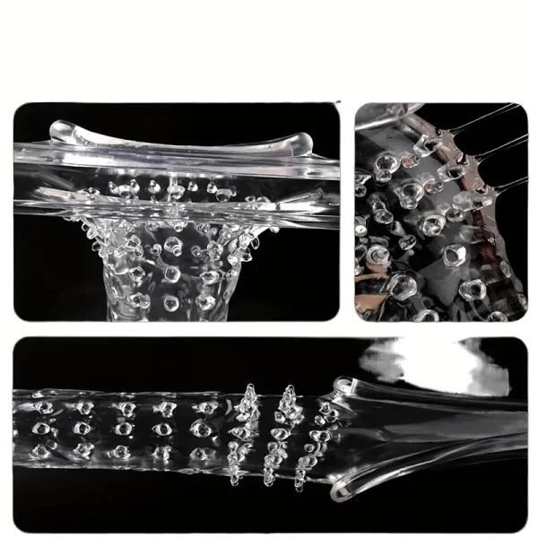 Transparent elastic silicone penis sleeve with non-slip design - real texture surface enhances pleasure, washable adult toys, suitable for men and couples, intimacy enhancement accessories, durable privacy products - Image 3