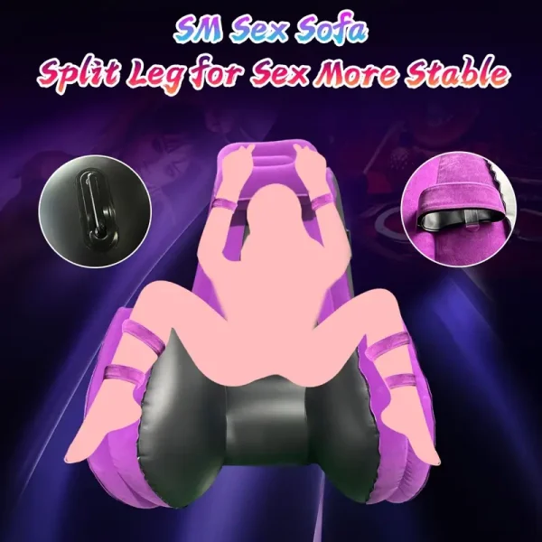One-touch inflatable sex sofa, automatic inflatable sex chair at G-spot position, bedroom sex furniture with sex pillow, built-in one-touch air pump, couple sex bondage BDSM indoor and outdoor adult toys