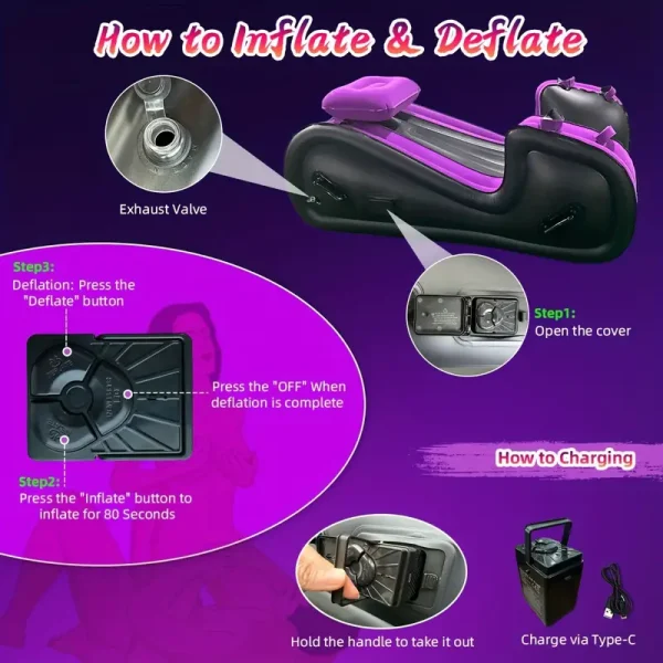 One-touch inflatable sex sofa, automatic inflatable sex chair at G-spot position, bedroom sex furniture with sex pillow, built-in one-touch air pump, couple sex bondage BDSM indoor and outdoor adult toys - Image 3