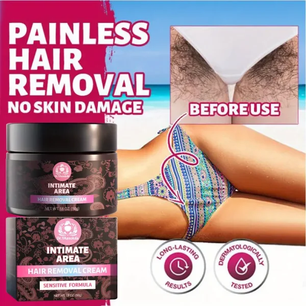 Hair removal cream for women's bikini, underarms and sensitive areas - alcohol-free and paraben-free formula, gentle and painless hair removal cream, quickly smooths the private areas of legs and arms - Image 3