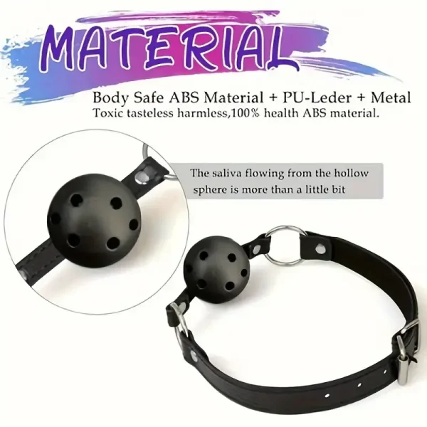 BDSM Restraint Set with Couples Ball Gag, Nipple Clamps, Labia Clamps and Anal Plug - Durable Leather Collar and Chain for Adult Play Valentine's Day Gift - Image 2