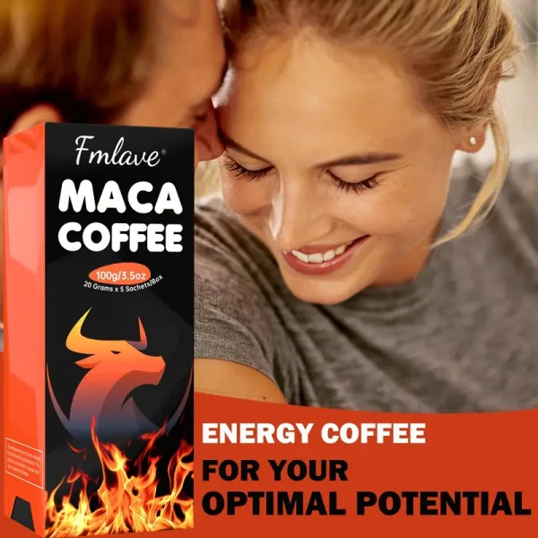 Men's Maca Energy Coffee, Cold Brew Arabica Coffee Bean Powder with Maca Root, Dandelion, Eastern Ginseng, Ginseng, Cordyceps sinensis, South African Golden Flower, Enhance Vitality, 3.5 oz, 5 Packages - Image 2