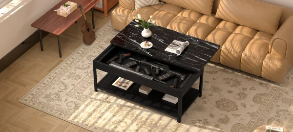 Heavy duty security coffee table with fingerprint lock and alarm function - double layer cabinet, hidden storage, stainless steel and hardwood structure - modern security center table for living room, home office, valuables, simple design, high quality workmanship, suitable for office professionals - Image 2